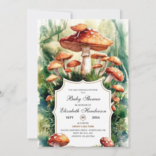 Invitation Baby shower de champignons de forêt simple (Devant)