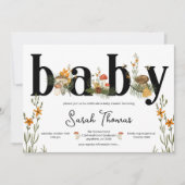 Invitation Baby shower de champignons et de fleurs (Devant)