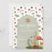 Invitation Baby shower de champignons et de fleurs (Devant)