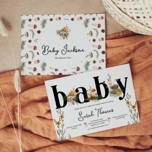 Invitation Baby shower de champignons et de fleurs