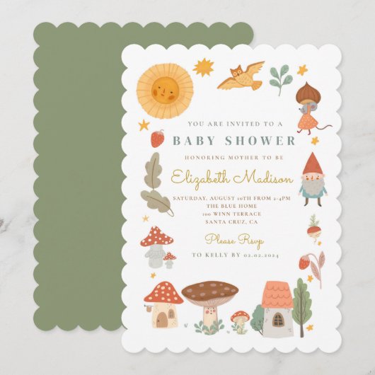 Invitation Baby shower de champignons forestiers de bois Invi (Devant / Derrière)