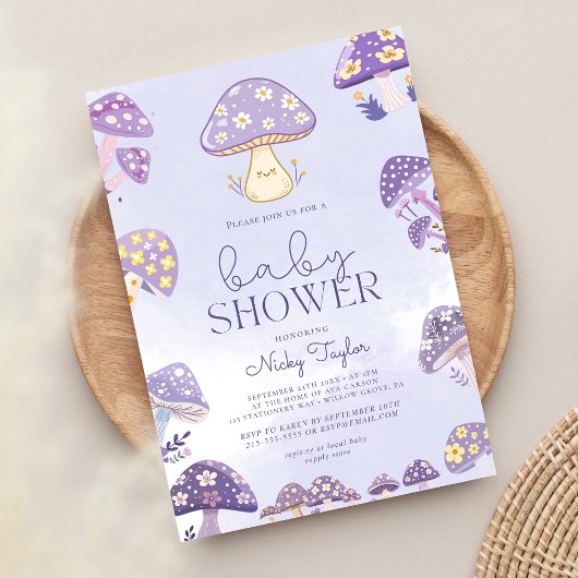 Invitation Baby shower de champignons mauves