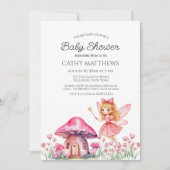 Invitation Baby shower de champignons poilus et roses sourian (Devant)