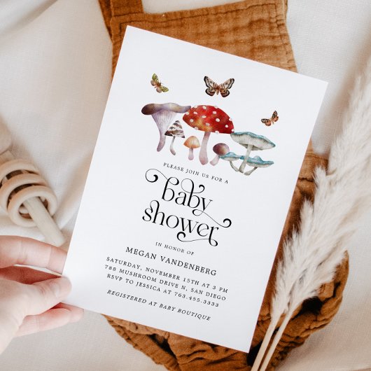 Invitation Baby shower de champignons rustiques de