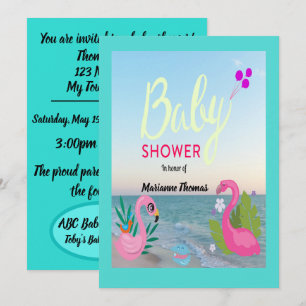 Invitation Baby shower de charme avec Flamants roses côtiers