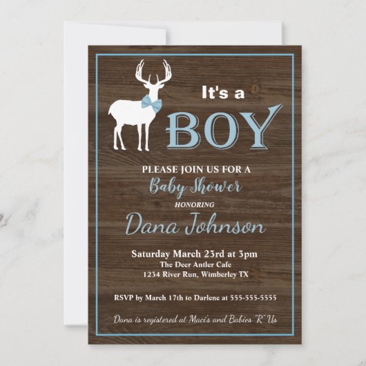 Invitation Baby shower de chasse aux cerfs (Devant)