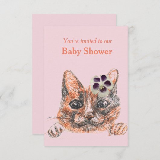Invitation Baby shower de chat (Devant / Derrière)