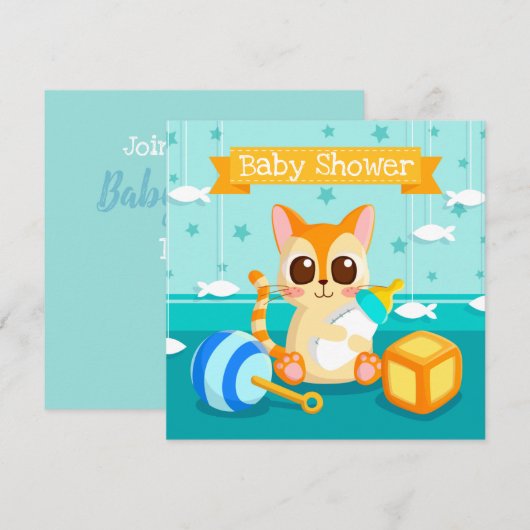 Invitation Baby shower de chat (Devant / Derrière)