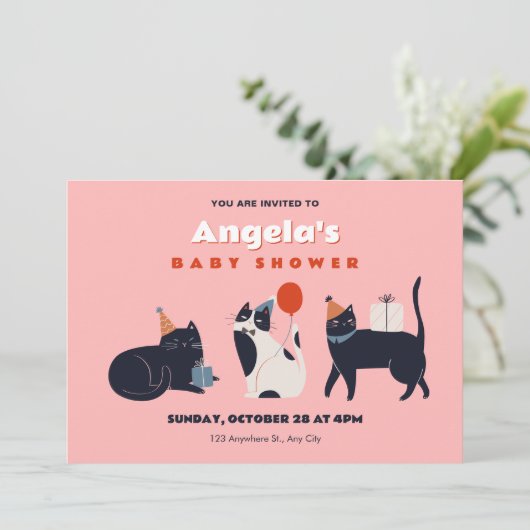 Invitation Baby shower de chat (Debout devant)