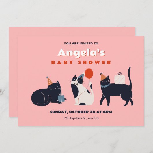 Invitation Baby shower de chat (Devant / Derrière)