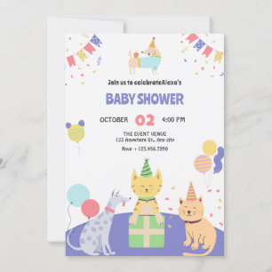 Invitation Baby shower de chat et chien coloré