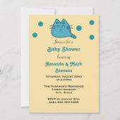 Invitation Baby shower de chat Kitty souriant bleu (Devant)