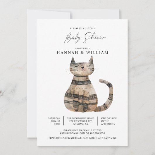 Invitation Baby shower de chat mignon (Devant)