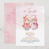 Invitation Baby shower de chat pour fille jumelle (Devant / Derrière)