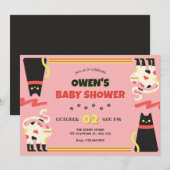 Invitation Baby shower de chat rétro rose noir (Devant / Derrière)