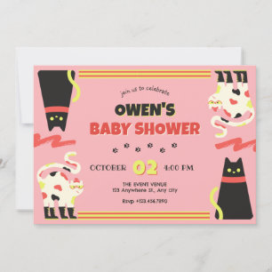 Invitation Baby shower de chat rétro rose noir