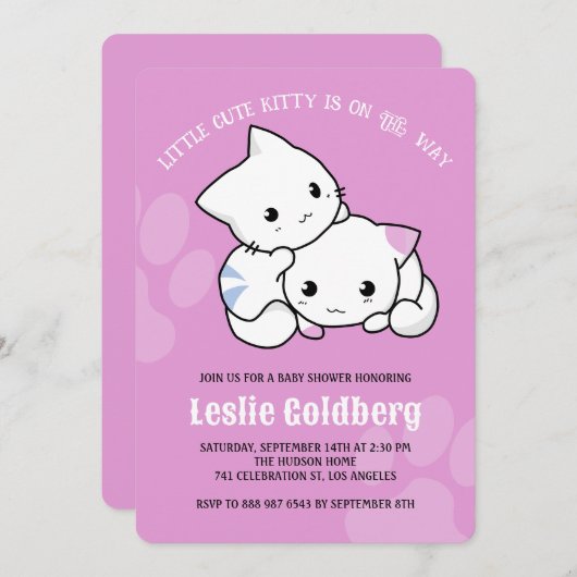 Invitation Baby shower de chats Cute Kitty (Devant / Derrière)