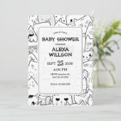 Invitation Baby shower de chats de gribouillis noirs et blanc (Debout devant)