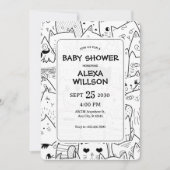 Invitation Baby shower de chats de gribouillis noirs et blanc (Devant)