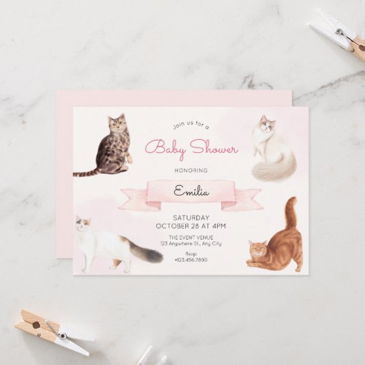 Invitation Baby shower de chats mignons (Devant/Arrière en situation)