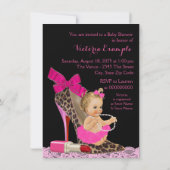 Invitation Baby shower de chaussure Leopard rose chaud (Dos)