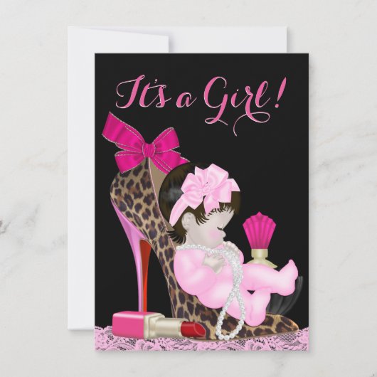 Invitation Baby shower de chaussure rose haute talon (Devant)