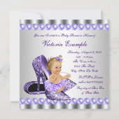 Invitation Baby shower de chaussure violet gris haute talon (Dos)