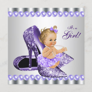 Invitation Baby shower de chaussure violet gris haute talon