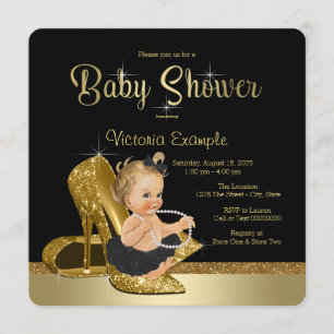 Invitation Baby shower de chaussures en or noir Ballerina Pea