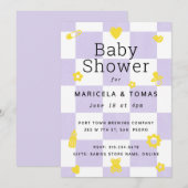 Invitation Baby shower de chèque violet et jaune (Devant / Derrière)