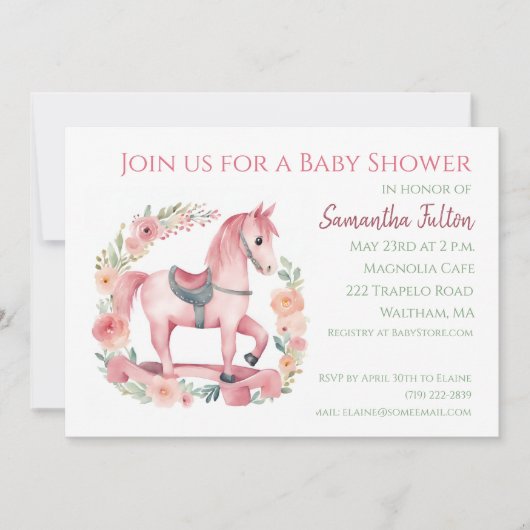 Invitation Baby shower de Cheval Rose Fille (Devant)