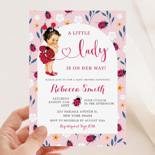 Invitation Baby shower de cheveux Brown de printemps rose