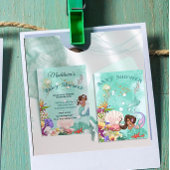 Invitation Baby shower de cheveux foncés de sirène vert migno