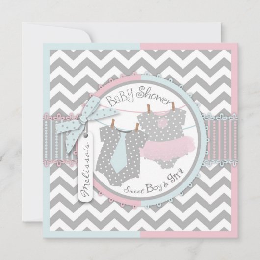 Invitation Baby shower de Chevron de tutu de cravate de (Devant)