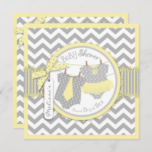 Invitation Baby shower de Chevron de tutu de cravate de (Devant / Derrière)