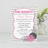 Invitation Baby shower de Chevron Floral rose (Debout devant)