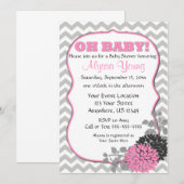 Invitation Baby shower de Chevron Floral rose (Devant / Derrière)