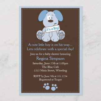 Invitation Baby shower de chien coquelicot bleu d'invitation