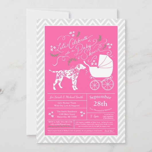 Invitation Baby shower de chien dalmate fille rose (Devant)