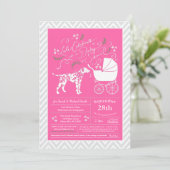 Invitation Baby shower de chien dalmate fille rose (Debout devant)