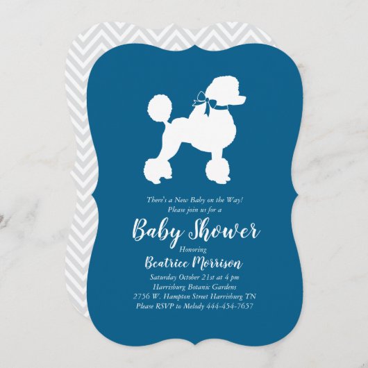 Invitation Baby shower de chien de caniche bleu français pour (Devant / Derrière)