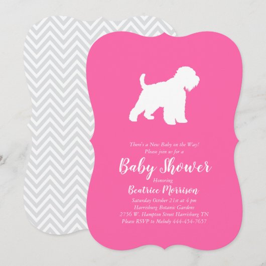 Invitation Baby shower de chien de Terrier à roulettes fille  (Devant / Derrière)