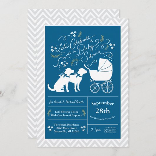 Invitation Baby shower de chien Labrador Blue Boy Lab 2 Chien (Devant / Derrière)