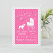 Invitation Baby shower de chien Schnauzer miniature fille ros (Debout devant)