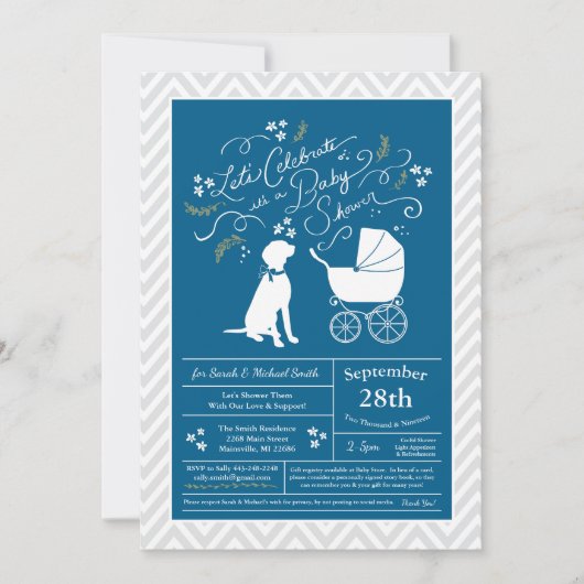 Invitation Baby shower de Chien Vizsla Bleu (Devant)