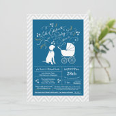 Invitation Baby shower de Chien Vizsla Bleu (Debout devant)