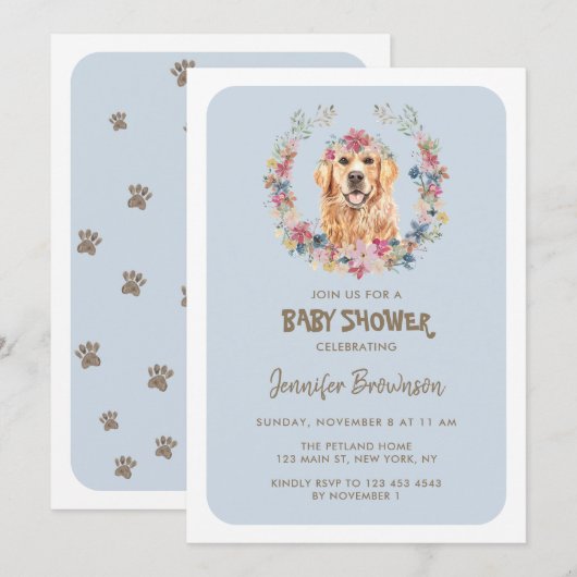 Invitation Baby shower de chiens Golden Retriever (Devant / Derrière)