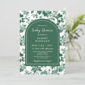 Invitation Baby shower de chinoiserie antique verte (Debout devant)