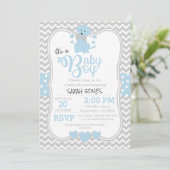 Invitation Baby shower de chiot bleu bébé (Debout devant)