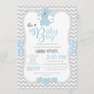 Invitation Baby shower de chiot bleu bébé